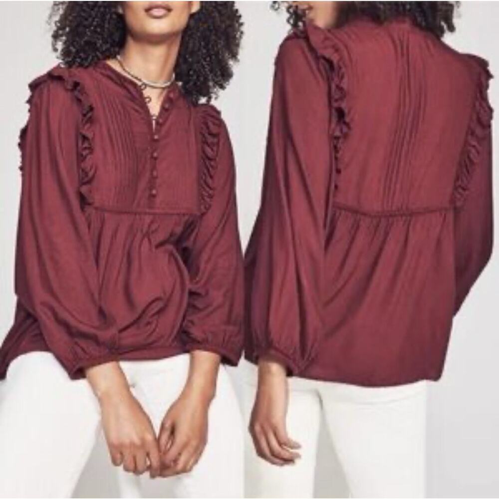 Faherty Women’s Sparrow Ruffle Trim Tunic Popover Blouse Size Small Feminine